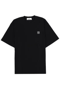 Stone Island men’s black t-shirt made of soft fabric with a subtle embroidered logo on the chest for casual wear