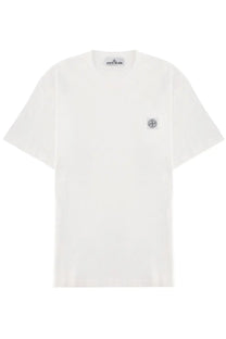 Stone island men’s white shirt with subtle chest pocket and embroidered compass logo on left side
