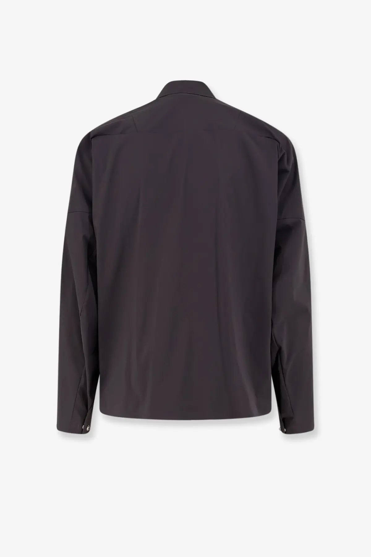 Stone island men’s shirt grey featuring a sleek black long-sleeved jacket with a modern minimalist design front view