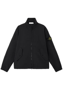 Stone Island men’s stiff collar black jacket with high collar zipper closure and two side flap pockets