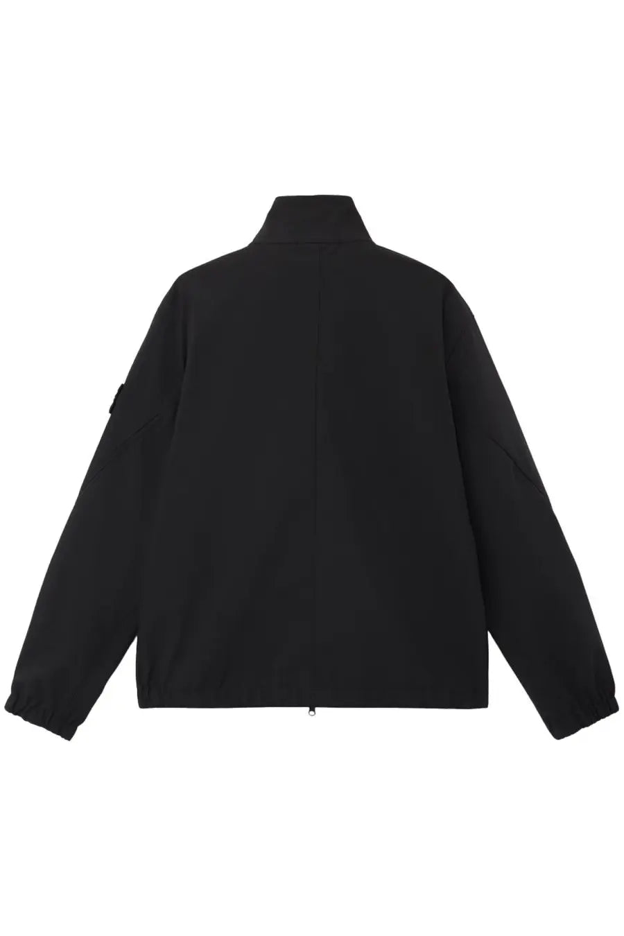 Stone Island men’s stiff collar black jacket featuring a high collar and subtle seam detailing in minimalist design