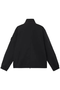 Stone Island men’s stiff collar black jacket featuring a high collar and subtle seam detailing in minimalist design