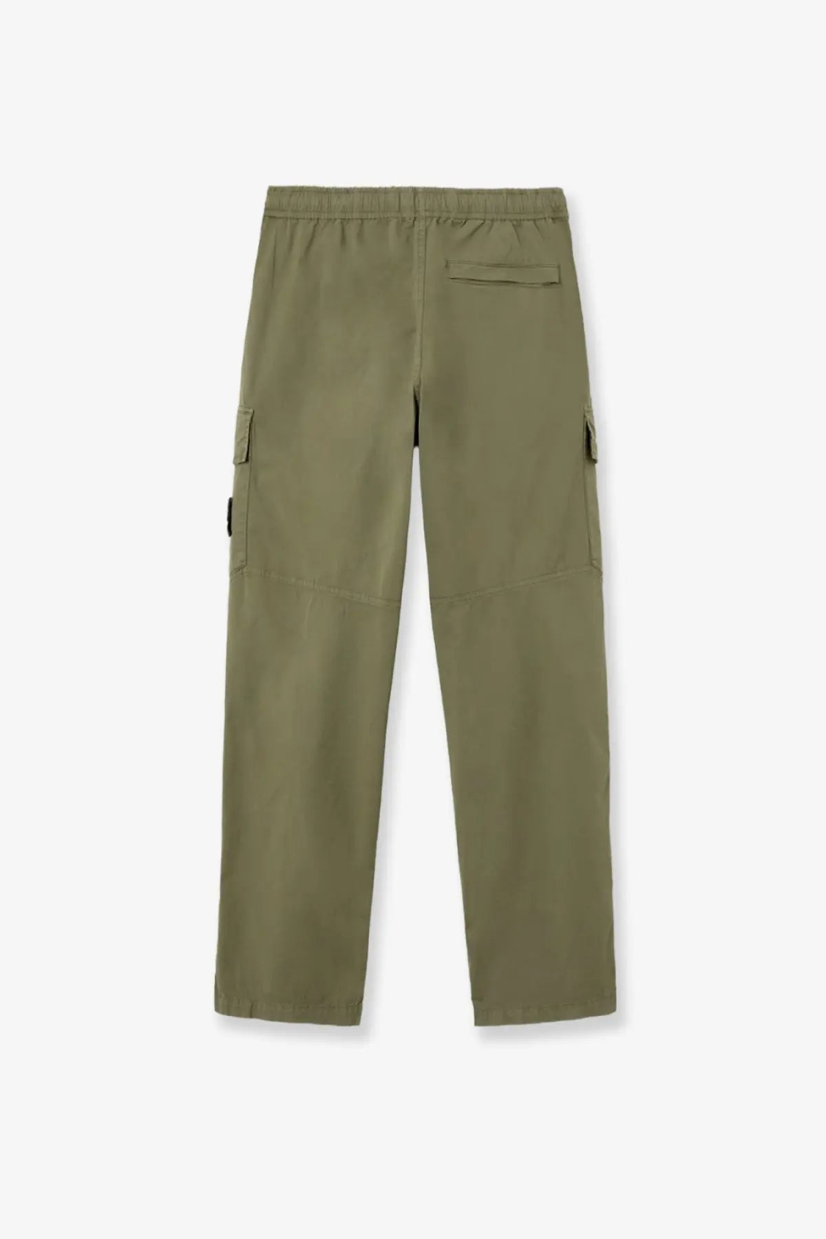 Stone island men’s olive green stretch organic cotton cargo pants with elastic waistband and side pockets