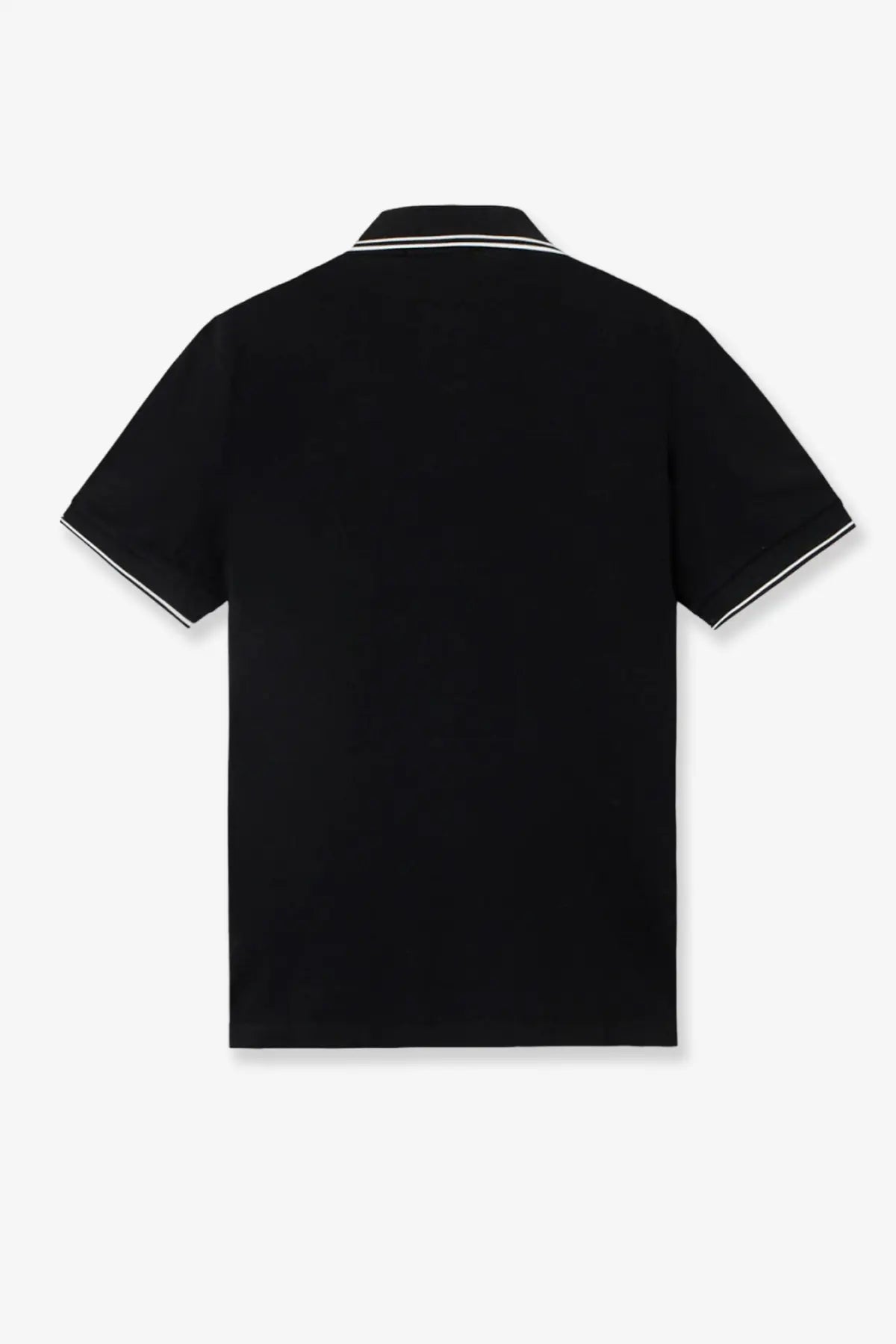 Stone Island men’s black short sleeved polo shirt with white trim made of stretch organic cotton