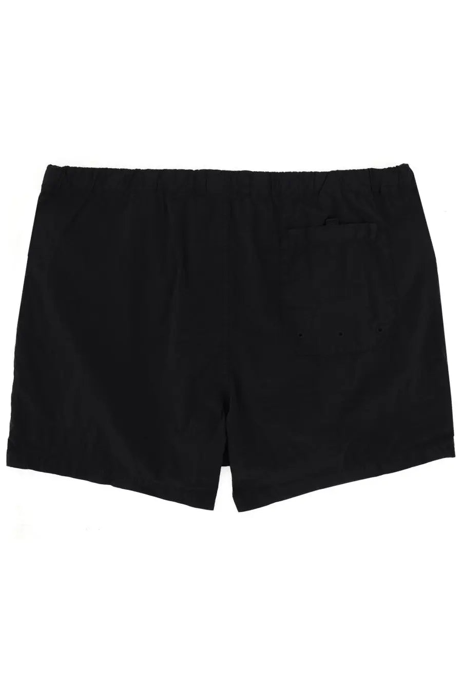 Stone island men’s swimsuit black elastic waist swim trunks with single back pocket shown from the back side