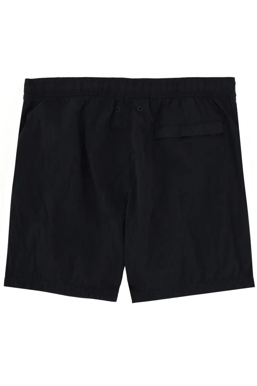 Black stone island men’s swimsuit back view with elastic waistband and small rear pocket for swimming use