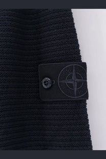 Black ribbed knit Stone Island men’s wool and cashmere blend sweater with matching patch and compass logo