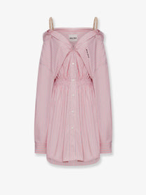 Miu Miu Women's Striped Cotton Shirt Dress Pink