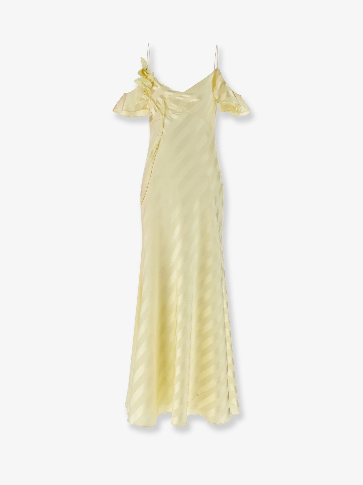 self-portrait Women's Satin Striped Long Dress Yellow