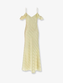 self-portrait Women's Satin Striped Long Dress Yellow