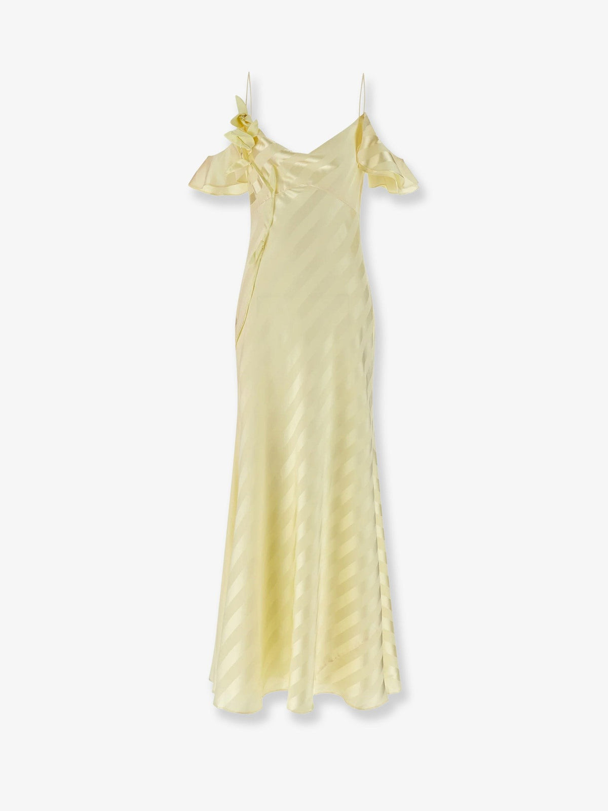self-portrait Women's Striped Satin Long Dress Yellow