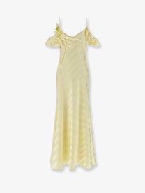 self-portrait Women's Striped Satin Long Dress Yellow