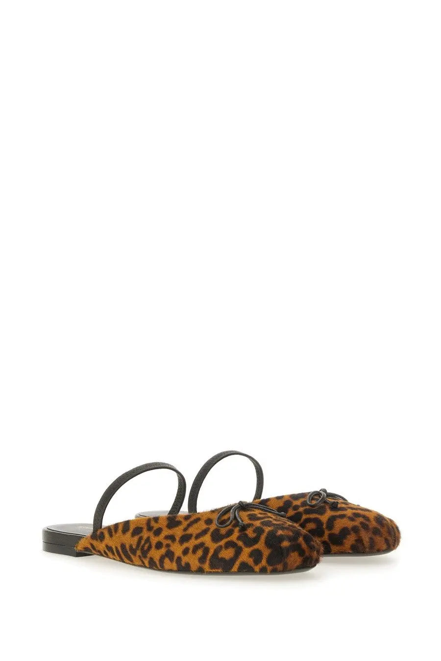 Stuart weitzman women’s ballerina mule first bow leopard-print suede mules with black elastic straps and bow detail