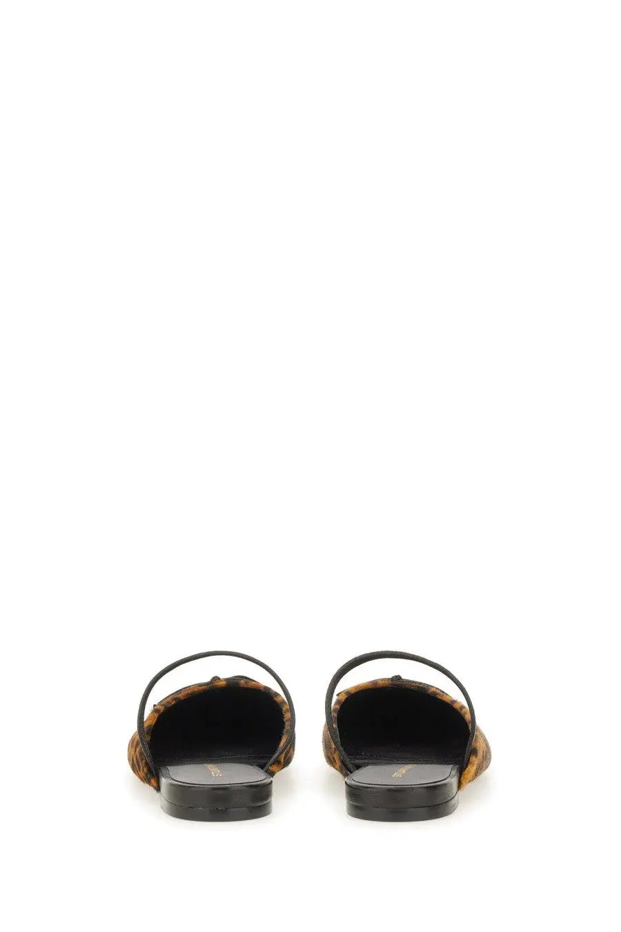 Stuart Weitzman women’s ballerina mule first bow leopard-print sandals with black leather straps and soles