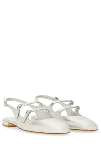 Stuart weitzman women’s slingback pumps benni silver metallic flat sandals with sleek minimalist design and delicate ankle straps