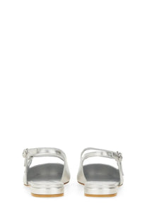Stuart Weitzman women’s slingback pumps benni silver metallic flat sandals with sleek minimalist design and adjustable ankle straps
