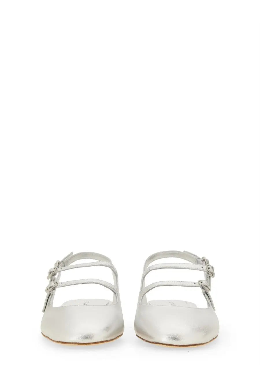 Stuart Weitzman women’s slingback pumps benni silver with silver metallic flat shoes featuring delicate crisscross straps and buckle details