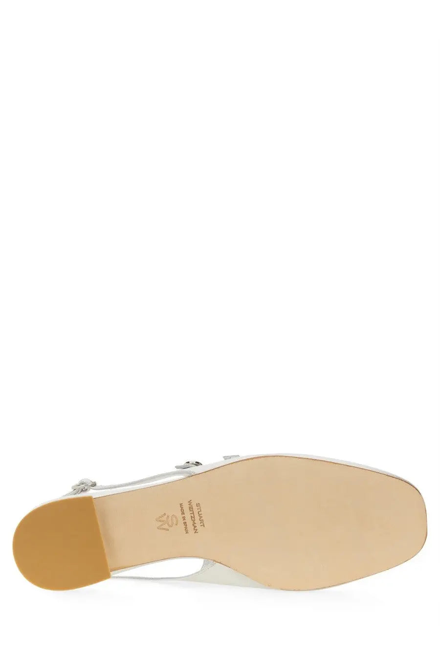 Stuart Weitzman women’s slingback pumps benni silver white leather sandal with low heel and silver-toned buckle detail