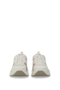 Stuart Weitzman women’s sneaker trainer in white and blush pink with chunky textured upper and layered design