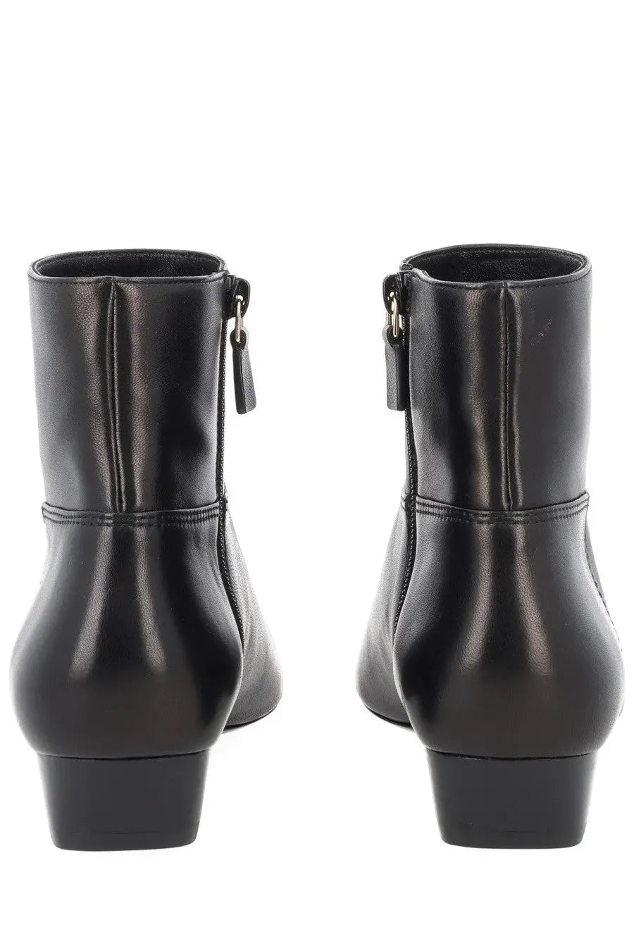 Stuart Weitzman women’s stivaletto stassi black leather ankle boots with low block heel and side zipper closure