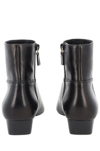 Stuart Weitzman women’s stivaletto stassi black leather ankle boots with low block heel and side zipper closure
