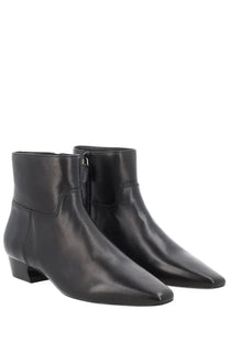Stuart Weitzman women’s stivaletto stassi black leather ankle boots with pointed toe and low block heel
