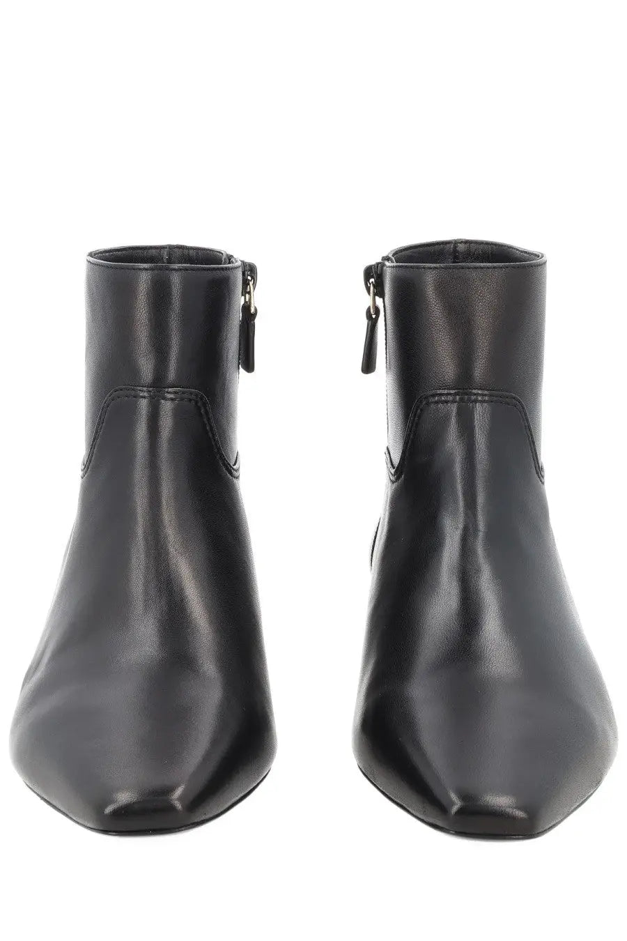 Stuart Weitzman women’s Stivaletto Stassi black leather ankle boots with pointed toe and side zipper