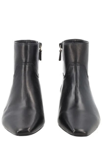 Stuart Weitzman women’s Stivaletto Stassi black leather ankle boots with pointed toe and side zipper
