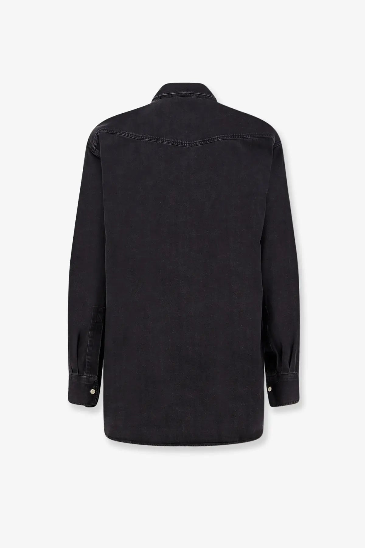 Studio Nicholson men’s black denim shirt with classic collar and buttoned cuffs made of durable denim fabric