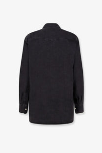 Studio Nicholson men’s black denim shirt with classic collar and buttoned cuffs made of durable denim fabric