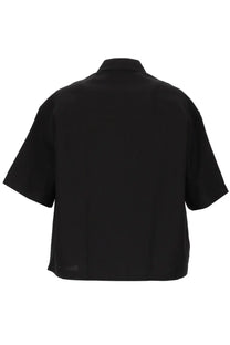 Studio nicholson men’s camicia sanko black short-sleeved shirt with classic collar and minimalist design