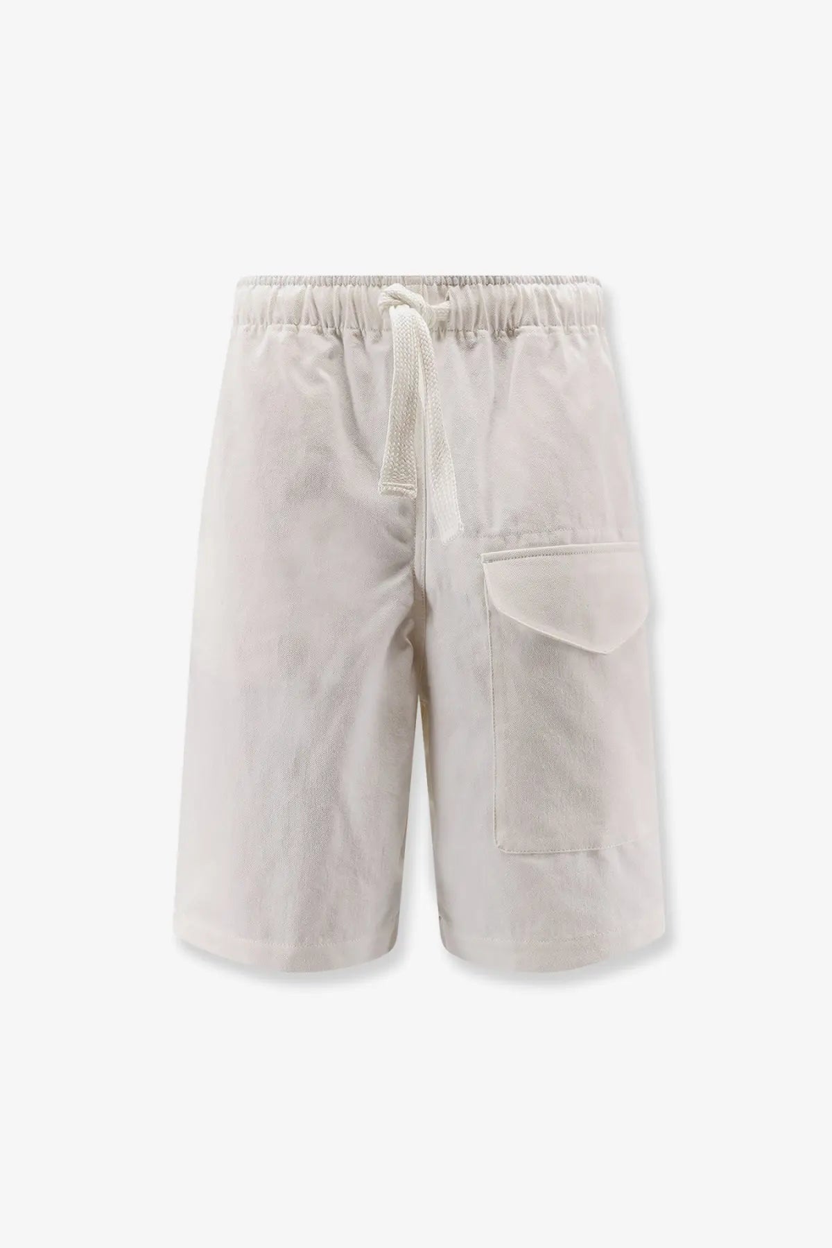 Beige cotton bermuda shorts with elastic waistband and single front pocket by studio nicholson men’s salt