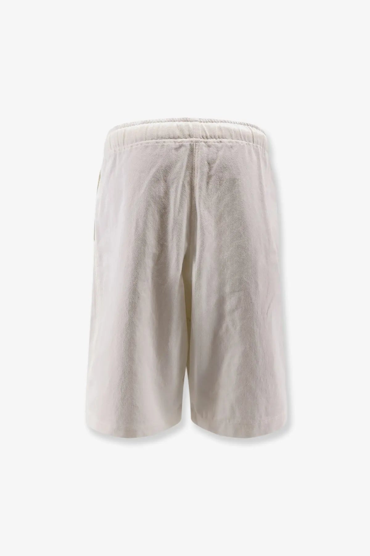 Studio Nicholson men’s cotton bermuda shorts in cream with elastic waistband and relaxed casual design