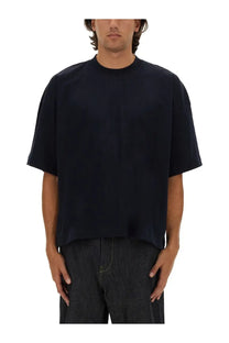 Black oversized short-sleeved t-shirt with relaxed fit and subtle texture from Studio Nicholson men’s jersey shirt blue collection
