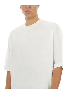 Studio Nicholson men’s white oversized crewneck jersey shirt with relaxed fit and short sleeves
