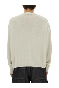 Studio nicholson men’s kami shirt white in a loose-fitting off-white knitted fabric with ribbed hem and cuffs