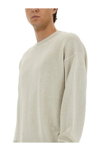 Studio Nicholson men’s kami shirt white soft off-white textured knit sweater with relaxed fit and ribbed cuffs