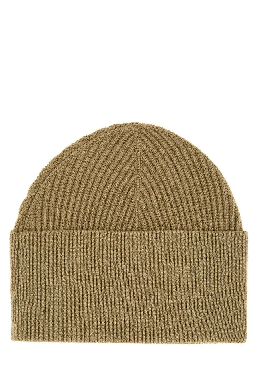 Studio Nicholson men’s Mikkel hat green ribbed olive green knit beanie with folded cuff for casual wear