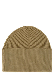 Studio Nicholson men’s Mikkel hat green ribbed olive green knit beanie with folded cuff for casual wear