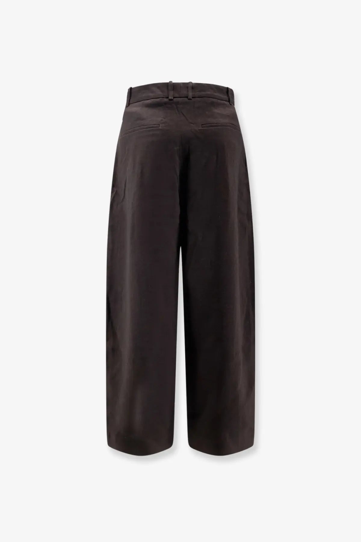 Studio nicholson men’s oversized wool blend brown trousers with black wide-leg satin finish and tailored waistband