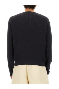 Studio nicholson men’s black ribbed knit sweater with crew neck and long sleeves made from knit fabric