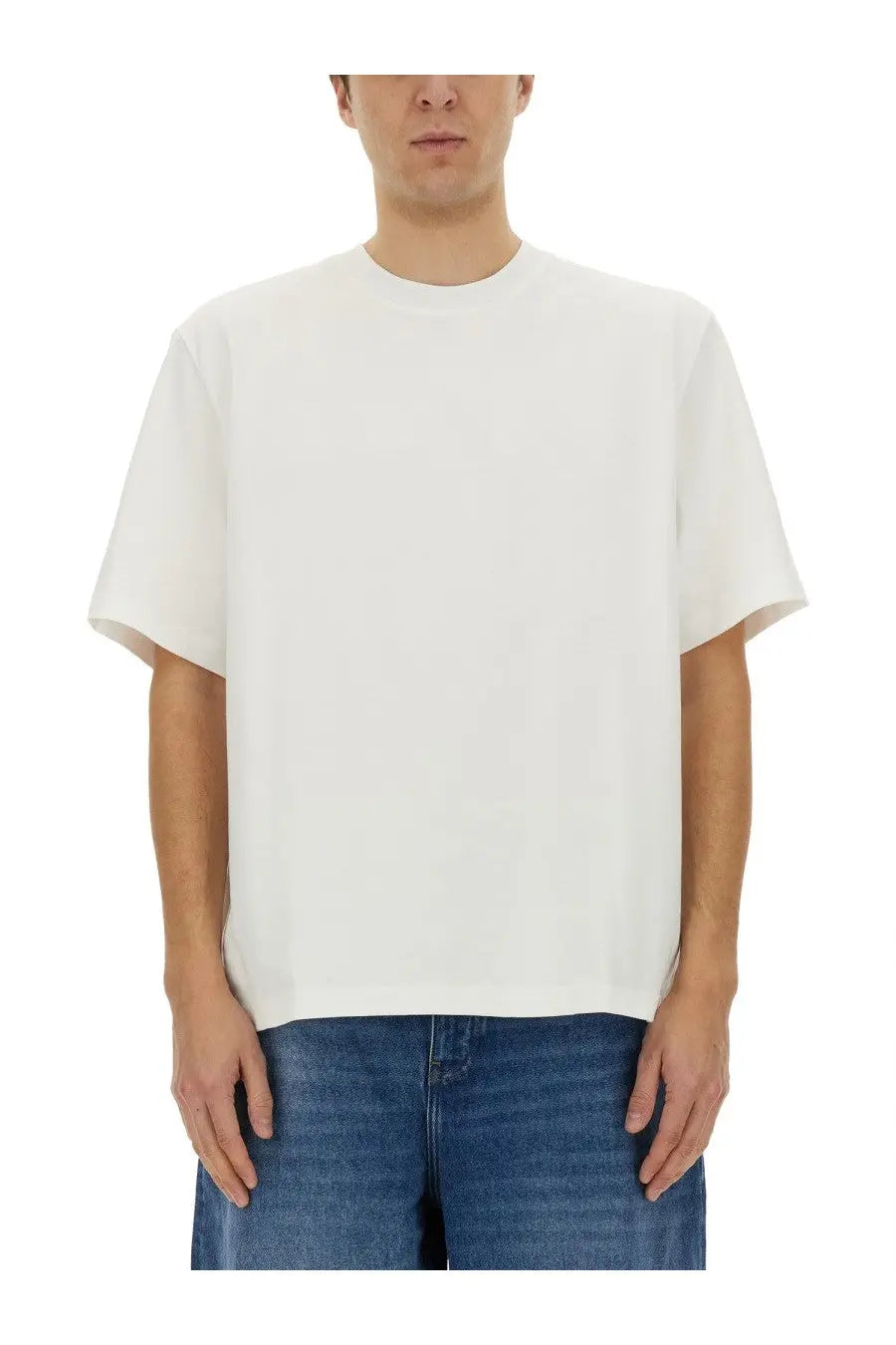Studio nicholson men’s shirt lay white white crew-neck cotton t-shirt with relaxed fit front view