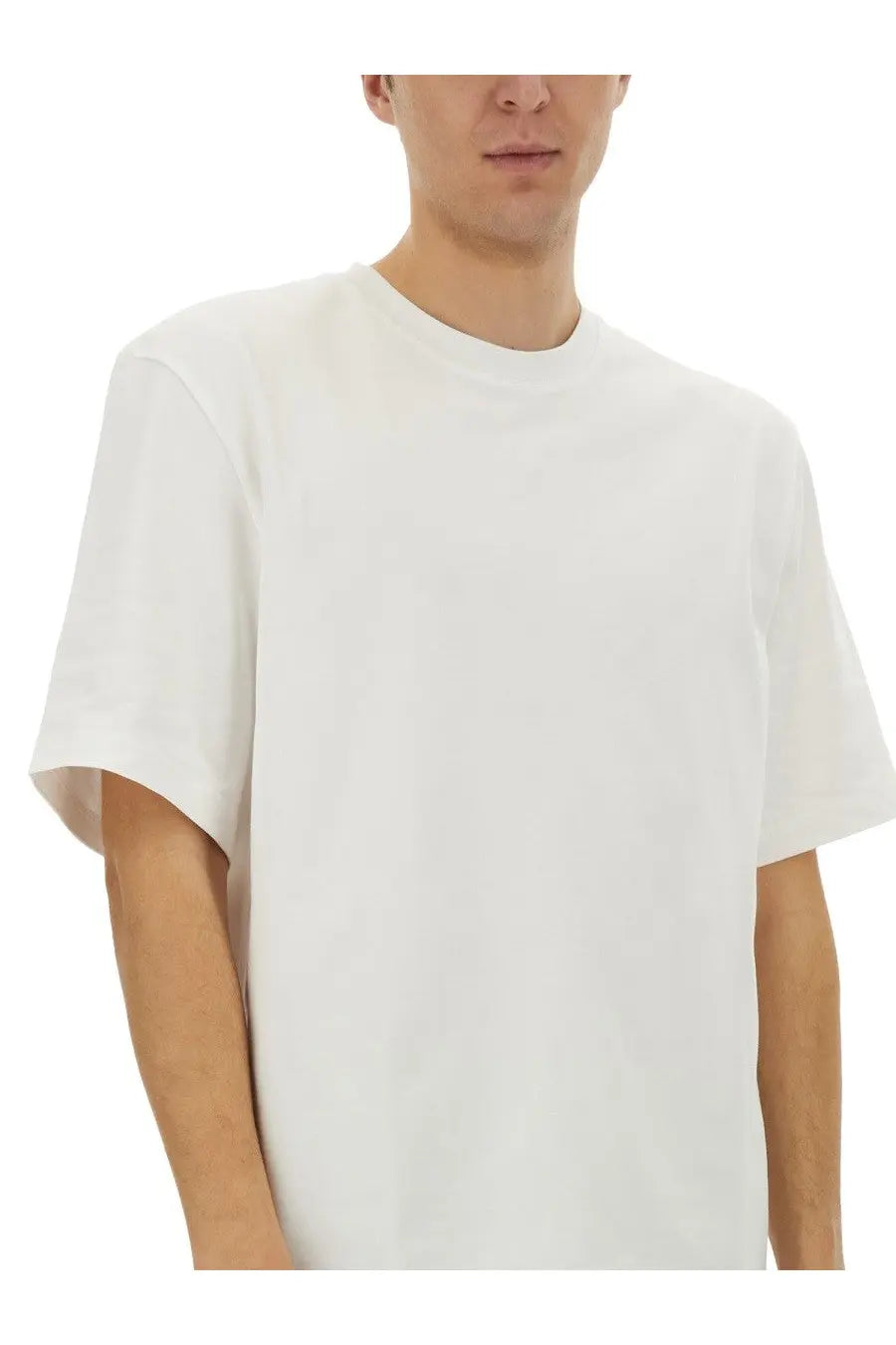 Studio Nicholson men’s white crew-neck t-shirt with relaxed fit and short sleeves in minimalist design