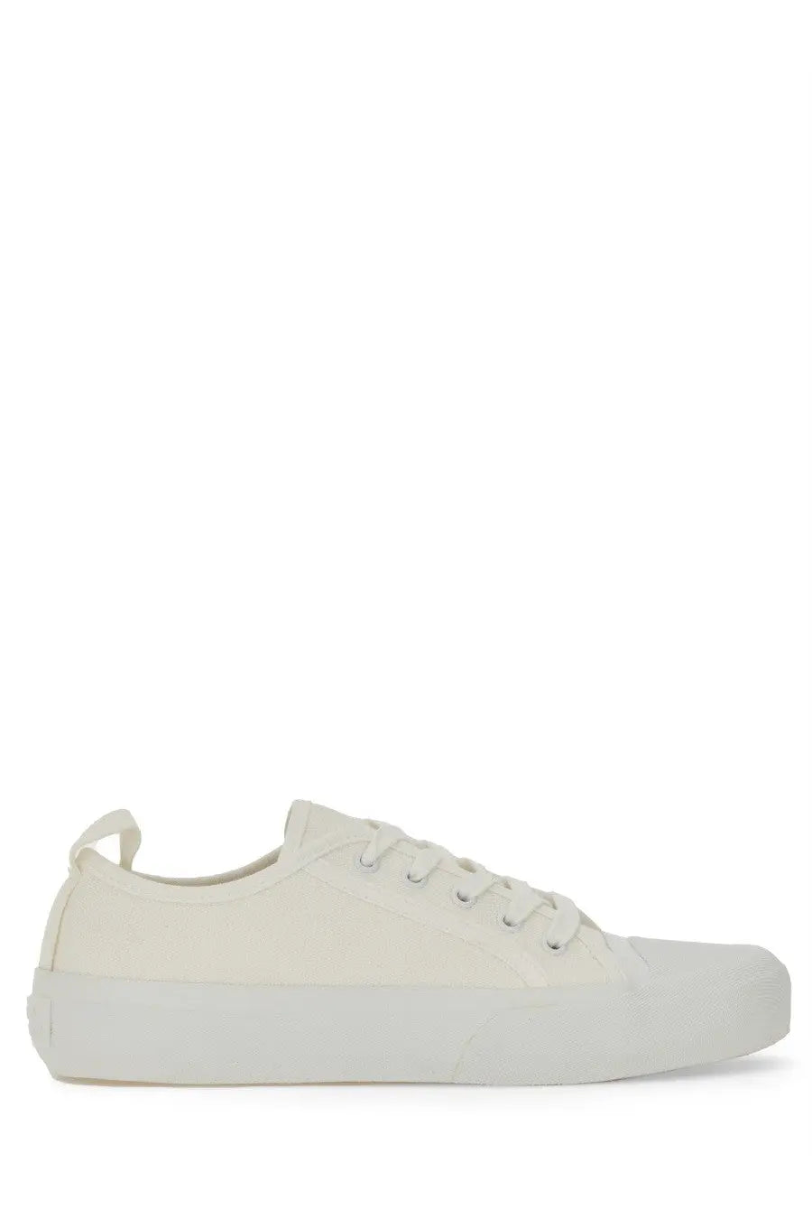 Studio Nicholson men’s white canvas low-top sneaker byrd with thick rubber sole and matching laces