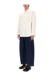 Studio Nicholson men’s view shirt white cream long-sleeved button-up with relaxed fit and subtle collar pleats