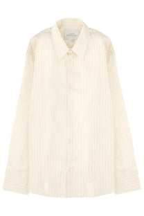 Studio Nicholson men’s view shirt white cream-colored vertically striped lightweight textured button-down shirt