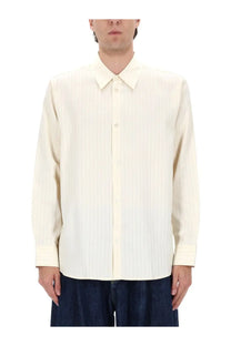 Studio nicholson men’s view shirt cream ribbed long-sleeve button-down shirt in soft fabric for casual wear
