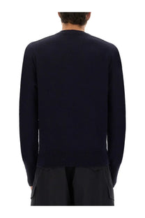 Studio nicholson men’s wool jersey blue navy knit sweater with ribbed cuffs and hem for casual wear