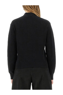 Studio nicholson women’s black ribbed knit cardigan with collar and long sleeves in a soft knit fabric
