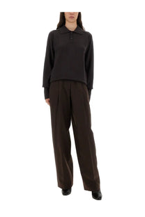 Studio nicholson women’s inverness shirt brown black long-sleeved polo with classic collar and buttoned front